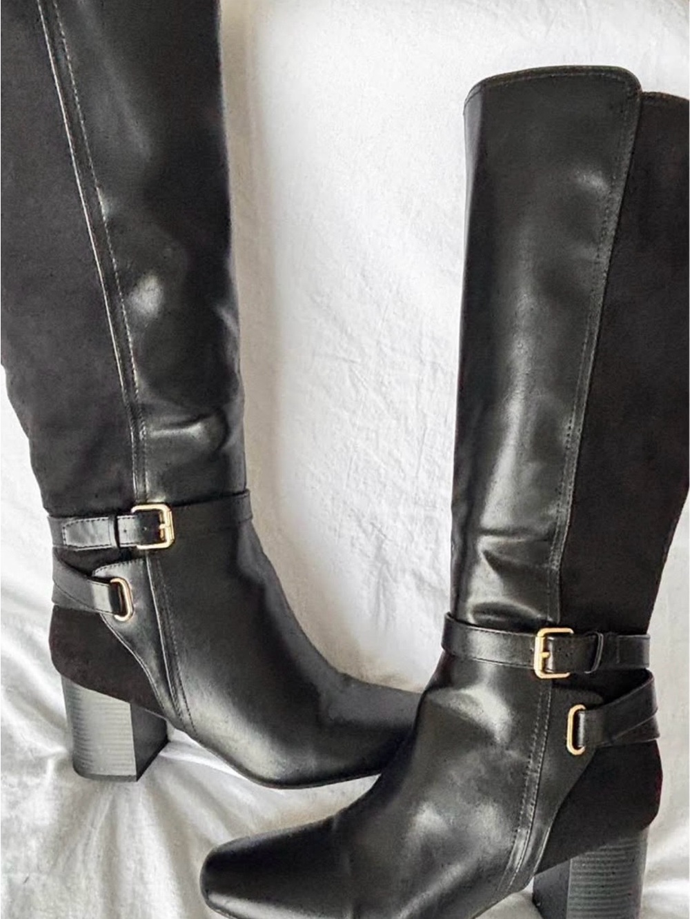 Liz Claiborne Black Leather & Suede Over-the-Knee Block Heel Boots